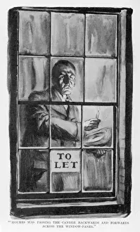 Print of Sherlock Holmes at the window holding a candle