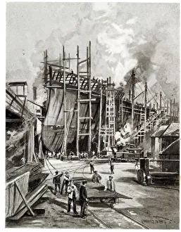 Ship construction in a British dockyard, WW1 Ship construction in a British dockyard, WW1