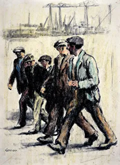 National museums northern ireland/shipyard workers crossing queens bridge National museums northern ireland/shipyard workers crossing queens bridge