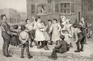 Vintage Street Performers Prints: A sidewalk dance