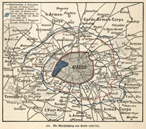 Map Prints: 1870 German Print of the Siege of Paris Map