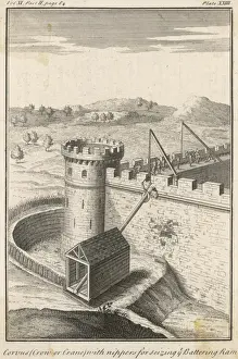 Historical Military Equipment Prints: Siege weapons, a battering ram and a crow