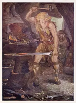 Norse Mythology Prints: Siegfried Forges Notung Print