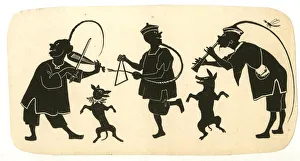 Silhouette, Chinese Musicians and Dancing Dogs Silhouette, Chinese Musicians and Dancing Dogs