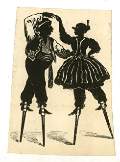 Silhouette, Circus Stilt Walkers dancing Silhouette, Circus Stilt Walkers dancing