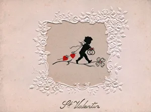 Silhouette of a cupid on a French Valentine card Silhouette of a cupid on a French Valentine card