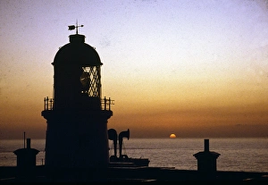 Silhouetted view of Pendeen Lighthouse, Cornwall Silhouetted view of Pendeen Lighthouse, Cornwall