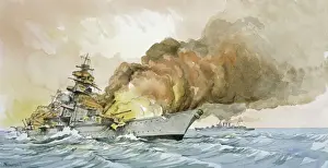 Services Prints: The Sinking of the German Battleship Bismarck Print, 1941
