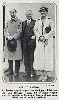 Sir Norman Angell and Leonard Behrens with Miss Barbara Hayes on board ship en route to Sir Norman Angell and Leonard Behrens with Miss Barbara Hayes on board ship en route to