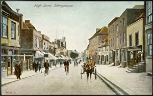 Sittingbourne, Kent Print - High Street Scene with Horse Cart and Cyclists
