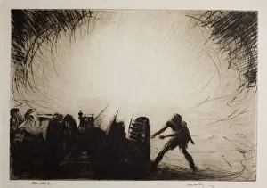A Sixty-Five Pounder Opening Fire, by James McBey, WW1 A Sixty-Five Pounder Opening Fire, by James McBey, WW1