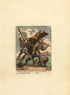 Two skeletons of Death interrupt an itinerant Hawker Two skeletons of Death interrupt an itinerant Hawker