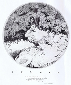 Sketch by G. Peres of Summer with a young women under apple Sketch by G. Peres of Summer with a young women under apple