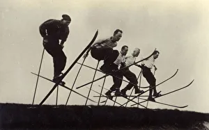 Ski Jumpers or Downhill ski racers limbering up - Germany Ski Jumpers or Downhill ski racers limbering up - Germany