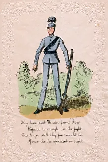 Skinny soldier on a comic greetings card Skinny soldier on a comic greetings card