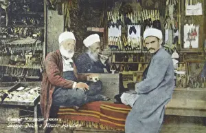 Prints of Skopje, Macedonia - Knife and Dagger Stall Date: circa 1919 North Macedonia Prints: Skopje, Macedonia - Knife and Dagger Stall Print circa 1919