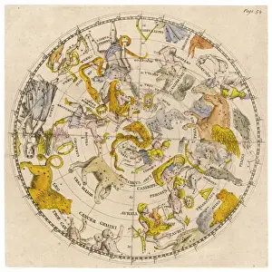 Star Chart Prints: Print of a Sky Chart featuring Zodiac Signs and Celestial Features