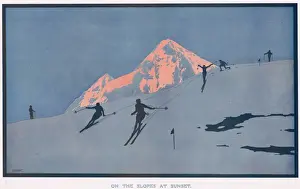 Historical Winter Scenes Prints: On The Slopes At Sunset