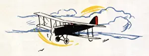 Vintage Flying Machine Prints: A small biplane flying through the clouds