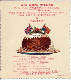 Smiling pudding with comic verse on a Christmas card Smiling pudding with comic verse on a Christmas card