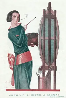 Female Artist In Studio Prints: Smoking Painter