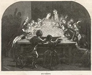 Historical Christmas Customs Prints: Snapdragon, 1850