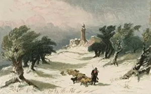 Snow on Olivet Print: A serene winter scene of Jerusalems Mount of Olives