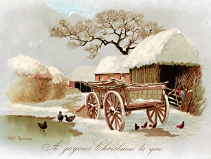 Snow scene with ducks and pond on a Christmas card Snow scene with ducks and pond on a Christmas card