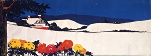 Snow scene with flowers in the foreground Snow scene with flowers in the foreground