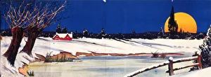Snow scene with moon and frozen river Snow scene with moon and frozen river