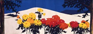 Snow scene with red and yellow flowers Snow scene with red and yellow flowers
