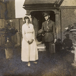Soldier with fiancee outside her home, WW1 Soldier with fiancee outside her home, WW1