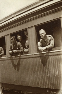 Soldiers on a train, leaving for the Western Front, WW1 Soldiers on a train, leaving for the Western Front, WW1