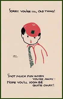 1920s Print: Mischievous Schoolboy Wishes Well