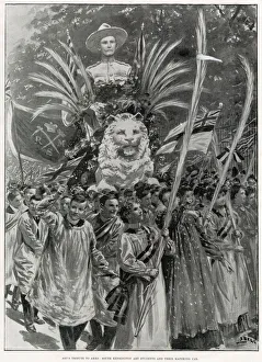 South Kensington Arts Students marching through London, with a bust of Major-General South Kensington Arts Students marching through London, with a bust of Major-General