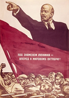 Soviet poster, Lenin points the way forward Soviet poster, Lenin points the way forward