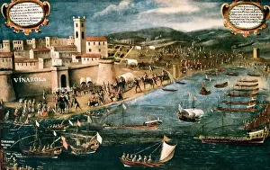 Print of the Expulsion of Moriscos from Vinaroz Harbour in 1609