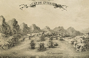 Spain. Cap de Quiers (Cadaques). City panorama. French engra Spain. Cap de Quiers (Cadaques). City panorama. French engra