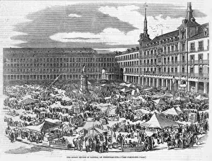 Madrid Stalls and Sightseers on Christmas Eve Print, 1854