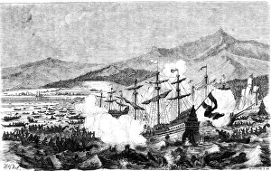 Spanish attack Aztec fleet on Lake Texcoco Spanish attack Aztec fleet on Lake Texcoco