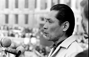 Speaker at an anti-nuclear demonstration in Trafalgar Square, London Speaker at an anti-nuclear demonstration in Trafalgar Square, London