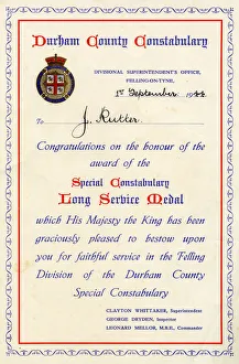 Special Constabulary Long Service Medal Certificate, 1944 Special Constabulary Long Service Medal Certificate, 1944