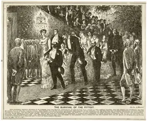 Victorian Era Social Commentary Prints: Specimens of evolution at a grand dinner
