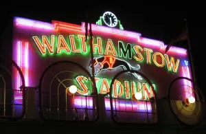 Prints of Famous for its greyhound racing track, Walthamstow Stadium opened in 1933. With a distinctive pink and green neon-lit frontage, the stadium has been one of the capitals most recognised landmarks Related Prints: Neon Frontage Print of Walthamstow Stadium