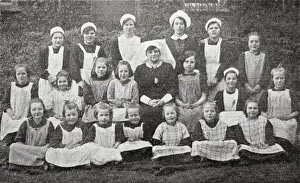 Prints of Children and staff of the St Annes Home for Girls, Ambleside, Westmorland. The home was opened in 1907 by the Waifs and Strays Society. Date: 1920s Westmorland Prints: St Annes Home for Girls, Ambleside Print 1920s