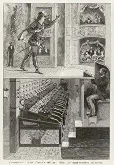 Prints of Cross-section of the stage (and below) at l Opera, Paris, showing the Prompt in his box Opera Prints: Print of Stage Effects and Prompt Cross-section at l'Opera, Paris