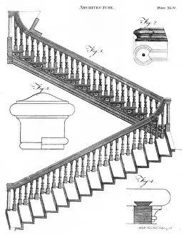 1797 Engraved Print of a Staircase with Bannister