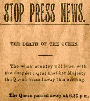 The Star newspaper stop press, death of Queen Victoria