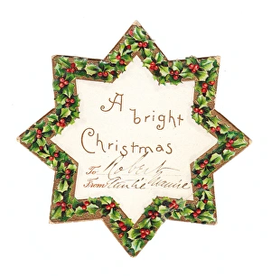 Star-shaped Christmas card with holly border Star-shaped Christmas card with holly border