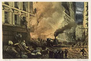 Firefighting History Prints: Steam fire engine at work